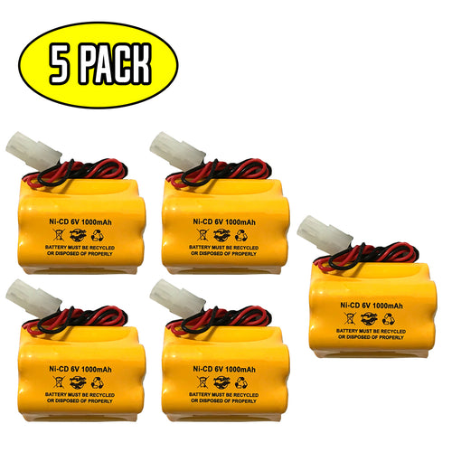 (5 pack) 6v 1000mAh Ni-CD Battery Pack Replacement for Emergency / Exit Light