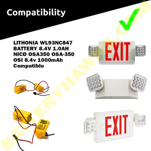8.4v 700mAh Ni-CD Battery Replacement Pack for Exit Sign Emergency Light