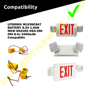 LITHONIA WL93NC847 BATTERY 8.4V 1.0AH NICD Battery Pack Emergency Light