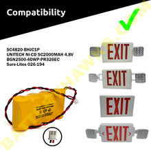 (4 Pack) 4.8v 2000mAh Ni-CD Battery Pack Replacement for Exit / Emergency Lights