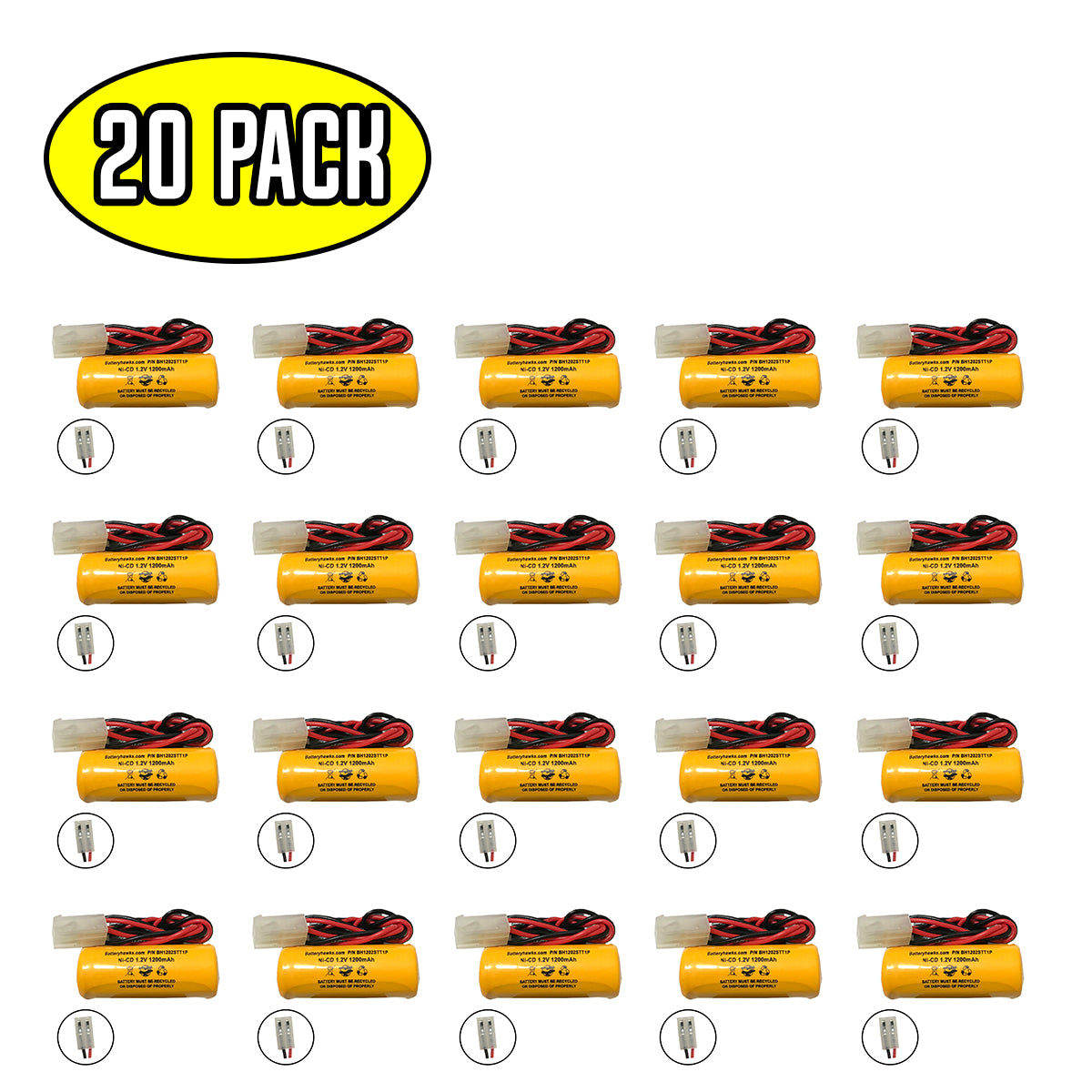(20 pack) 1.2v 1200mAh Ni-CD Battery Pack Replacement for Emergency ...