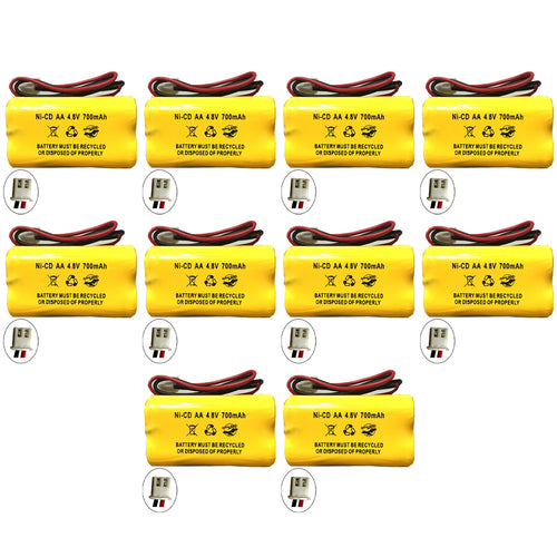 (10 pack) 4.8v 700mAh Ni-CD Battery Pack Replacement for Emergency / Exit Light