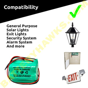 AA1800mAh 6V 1.8Ah Battery Rechargeable Ni-MH Pack for Solar Light / Exit Sign