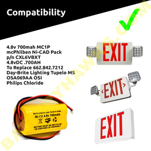 CXL6VBXT Battery MCPhilben Ni-CAD Philips Chloride Pack for Exit Sign Emergency Light